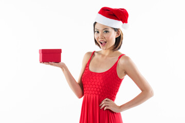 Happy woman wearing a Christmas hat