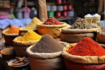 Middle eastern bazar or market, heaps of different spices