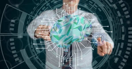 Fototapeta premium Man touching an artificial intelligence concept