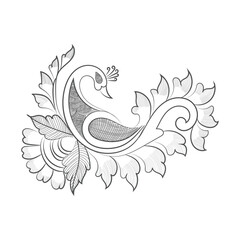 Peacock and flower hand drawn line art design Free Vector
