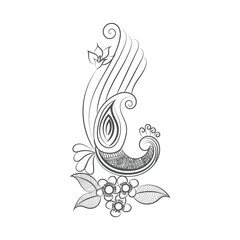 Peacock and flower hand drawn line art design Free Vector
