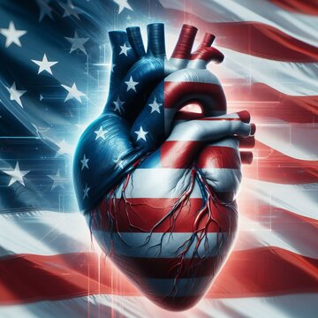 A real heart made of USA flag, 3D