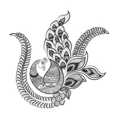 Peacock and flower hand drawn line art design Free Vector
