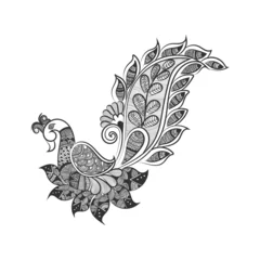 Foto auf Leinwand Peacock and flower hand drawn line art design Free Vector  © MstShandha