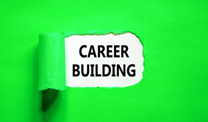 Career building symbol. Concept words Career building on beautiful white paper. Beautiful green table green background. Business, motivational career building concept. Copy space.