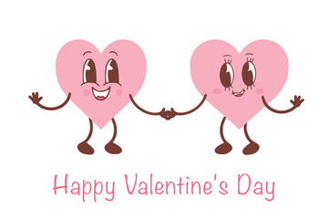 Cute cartoon heart characters. Cute love symbols with faces in different poses, arms and legs, funny positive emotions. Vector illustration for Valentine's Day. Vector 
