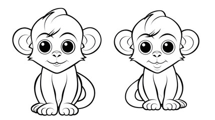 Fototapeta premium Drawing for children's coloring book cute monkey. Illustration winter line on white background