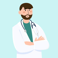 Young smiling doctor with stethoscope, medical specialist. Vector banner of National Doctors Day. Medicine concept. 
