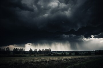 Nature's Dramatic Ballet: Storm Clouds Sweeping Over the Fields. Atmospheric Majesty Captured