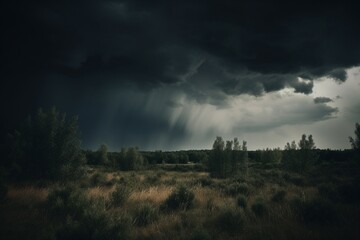 Naklejka na ściany i meble Nature's Dramatic Ballet: Storm Clouds Sweeping Over the Fields. Atmospheric Majesty Captured