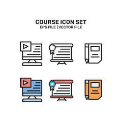 Education and course set of web icons in line style. Learning icons for web and mobile app. E-learning, video tutorial, knowledge, study, webinar, online education