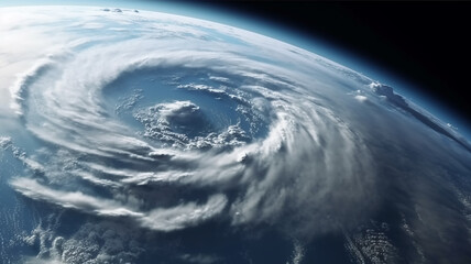 cyclone funnel of a hurricane on the surface of the planet view from space, weather forecast.