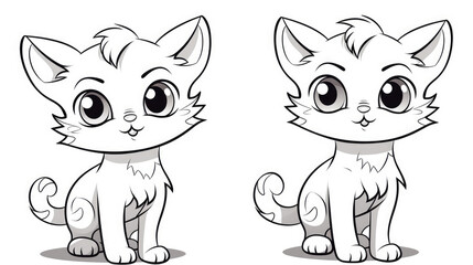Obraz premium Drawing for children's coloring book cute cat. Illustration black line on white background