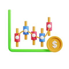 3D Stock Market Investment Model Successful Investment and Financial Freedom. 3d illustration, 3d element, 3d rendering. 3d visualization isolated on a transparent background