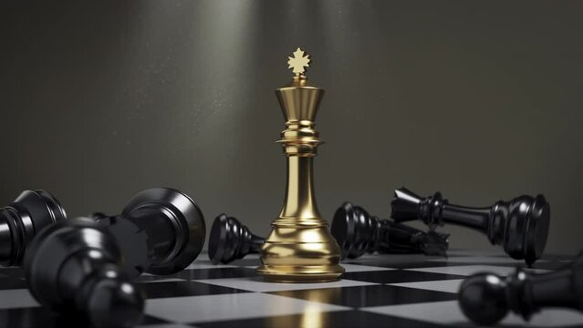 Business concept Strategy of golden Chess Game, 3d animation.