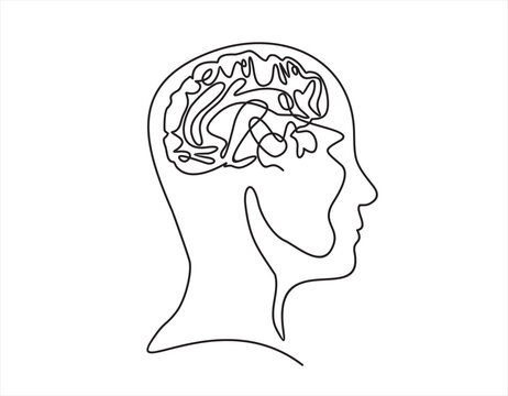 recommend clip art: Continuous one line drawing of man head with messy thoughts worried about bad mental health. Problems, stress, headache and grief concept in doodle style. Linear Vector illustration