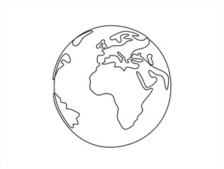 Continuous Earth line drawing symbol. World map one line art. Earth globe hand drawn insignia. Stock vector illustration isolated on white background