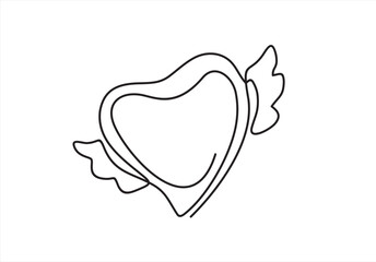 Continuous one line drawing flying heart love with wings. Romantic love. Holiday celebration, wedding invitation, greeting card on white background. Single line draw design vector graphic illustration