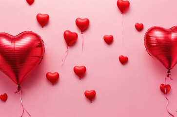 Valentines day background with red heart balloons