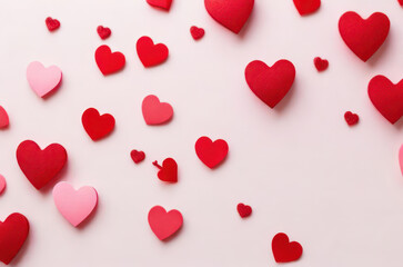 Valentines day background with red and pink hearts