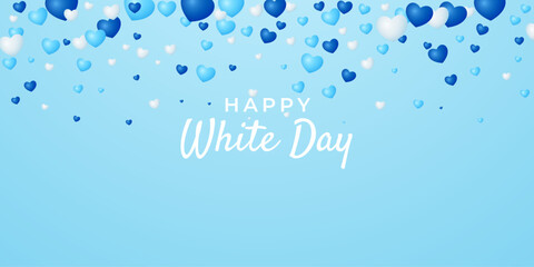 Happy White Day background with blue and white hearts. Vector illustration.