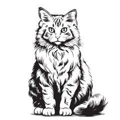 Fluffy cat sketch hand drawn Vector illustration - obrazy, fototapety, plakaty