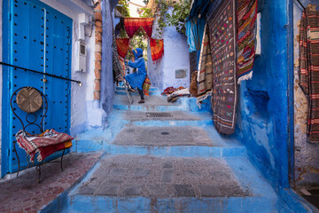 Fototapeta na wymiar Beautiful and colorful architecture and street of Chefchaouen, Morocco