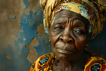 Fototapeta premium Senior afican woman Sitting sad beling left alone at home. 
