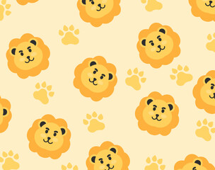 Cute lion theme seamless pattern, suitable for fabric motifs, blankets, pillows and others
