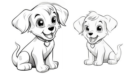 Drawing for children's coloring book cute dog. Illustration black line on white background
