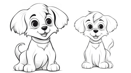 Drawing for children's coloring book cute dog. Illustration winter line on white background