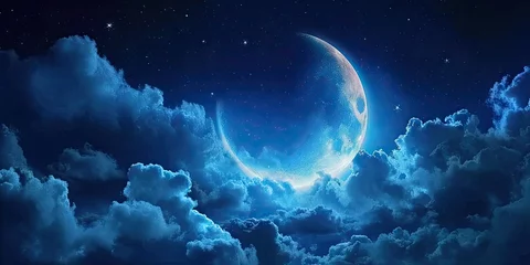 Foto op Canvas Celestial elegance. Captivating moon night sky with stars clouds and touch of mystical blue perfect for portraying beauty of astronomy and dreams © Thares2020
