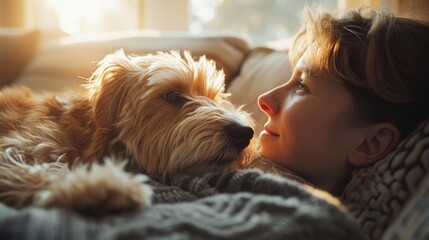 Shot from the Perspective of a Pet Looking Up at their Owner, capturing a unique bond in a bright, homely environment