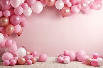 Pink decor balloons in the room. Festive atmosphere