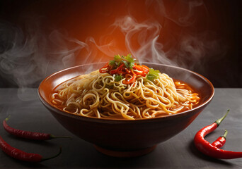 Spaghetti with tomato sauce and basil