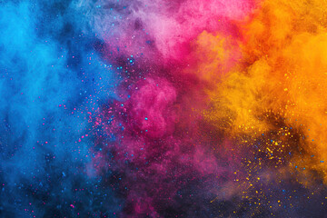 Colored powder explosion on gradient dark background. Freeze motion.