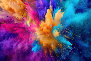 Fototapeta na wymiar Colored powder explosion on gradient dark background. Freeze motion.