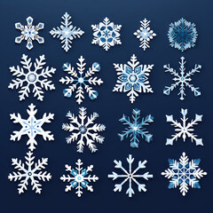 Fototapeta na wymiar Snowflakes Set Blue Background