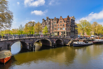 Fototapeta na wymiar Amsterdam Netherlands, city skyline at canal waterfront