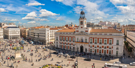 Madrid Spain, high angle view city skyline at Puerta del Sol - obrazy, fototapety, plakaty