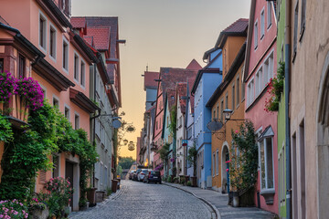Rothenburg ob der Tauber Germany, city skyline with colorful house the Town on Romantic Road of Germany