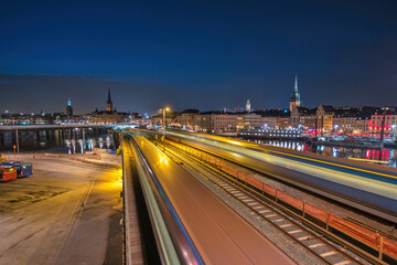 Fototapeta na wymiar Stockholm Sweden, night city skyline at Stockholm City Hall and Gamla Stan