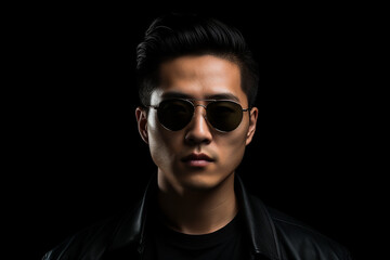 Fototapeta premium portrait of asian handsom man in sunglassess on colour background 