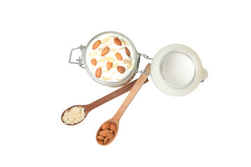 Muesli with yogurt, isolated on white background