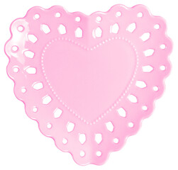 Heart shaped plate pink with hole decoration isolated transparent. Top view. - 710459575
