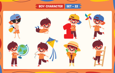 Cartoon Boy Doing Various Activities