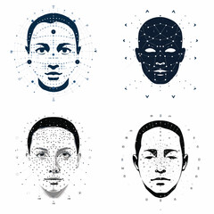 Facial Recognition Face with Facial Recognition Dots .simple isolated line styled vector illustration