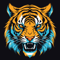 Tiger head mascot, face for logo, emblem, badges, labels template t-shirt design. Vector pop art
