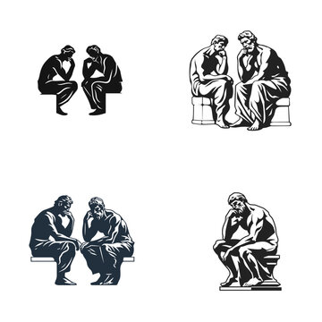 Philosophy Discussion Thinker Statue .simple isolated line styled vector illustration