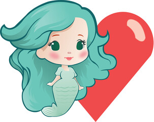 Cute Mermaid Cartoon Illustration love 